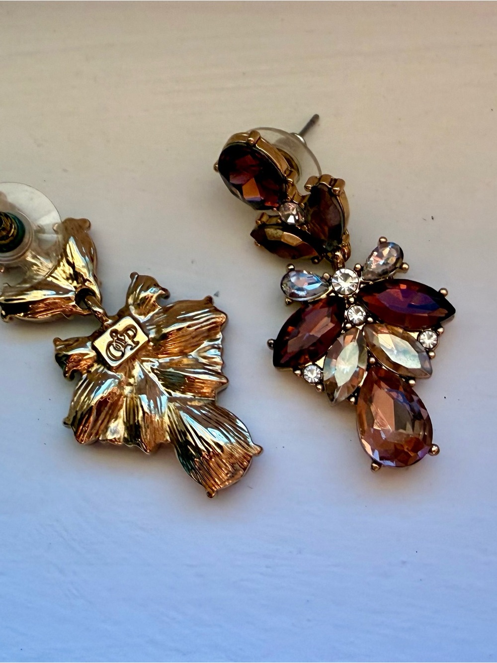 Olive & Piper Crystal Floral Drop Earrings - Pink, Purple & Burgundy - Picture 4 of 4